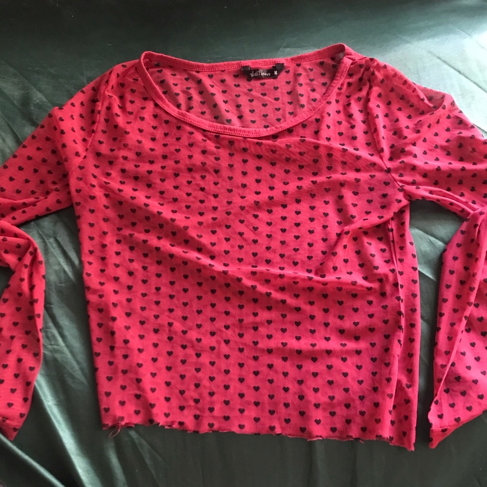 Sheer pink long sleeved heart top